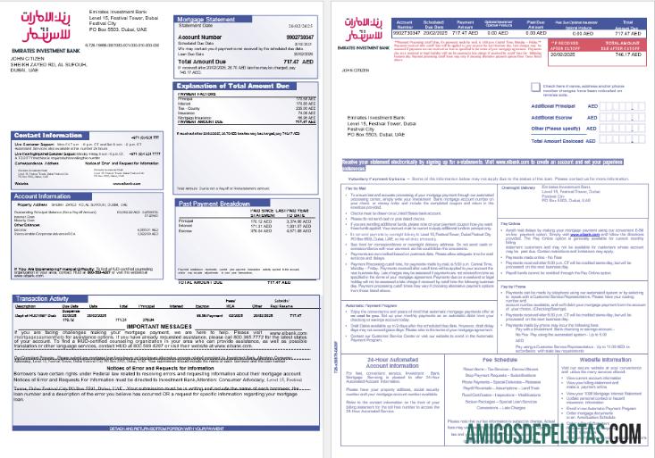 Extrato de hipoteca do Banco de Investimento dos Emirados Árabes Unidos em formatos Word e PDF, 3 páginas 1 2 exemplo